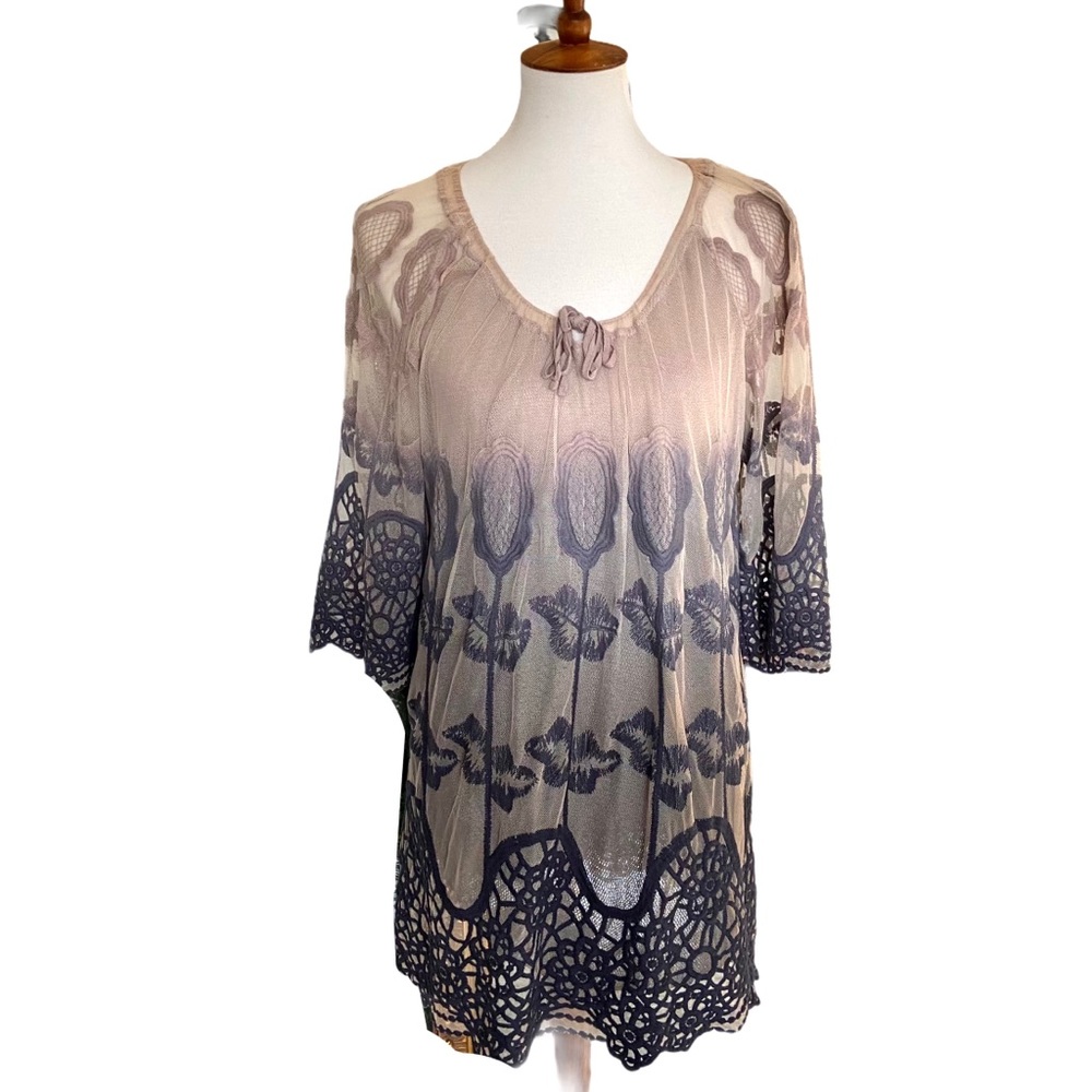 XCVI | Nude Navy Ombre Boho Lace Dress Size Medium